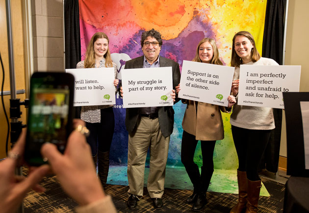 Chancellor Nicholas S. Zeppos and students at the 