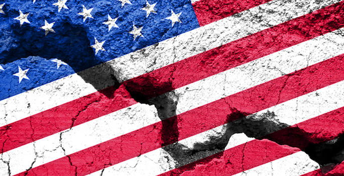 Concept, american flag on cracked background